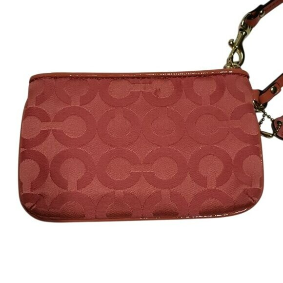 Coach Signature Wristlet Purse Bag Clutch Melon Orange Coral Pink Women's OS - Picture 7 of 13